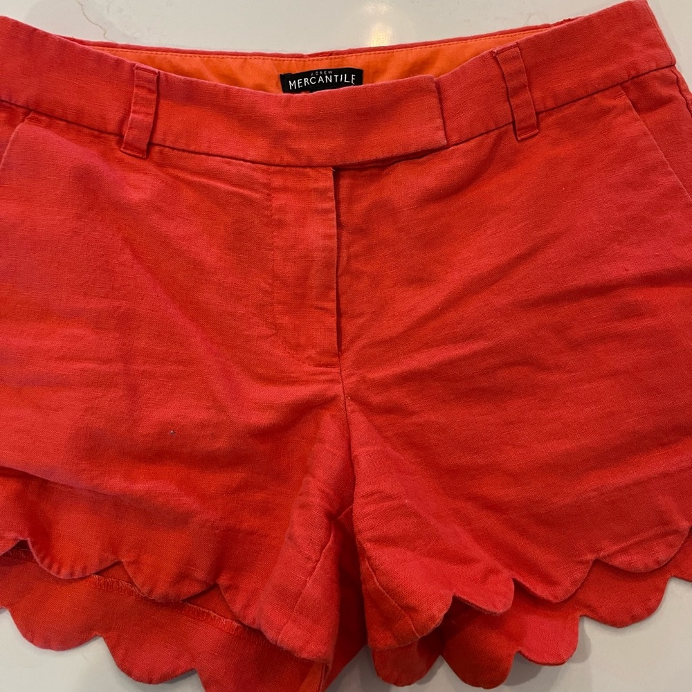 J Crew Coral Red Scalloped Shorts, 4